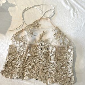 SEEK the label NWT gold lace top sz small . Absolutely gorgeous!